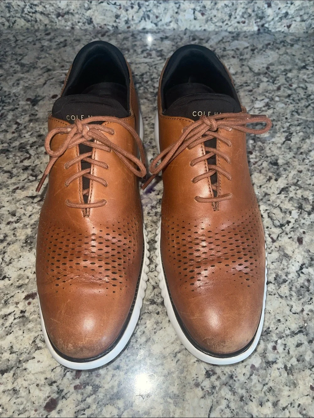 Cole Haan Tan Leather Perforated Oxford with White Sole